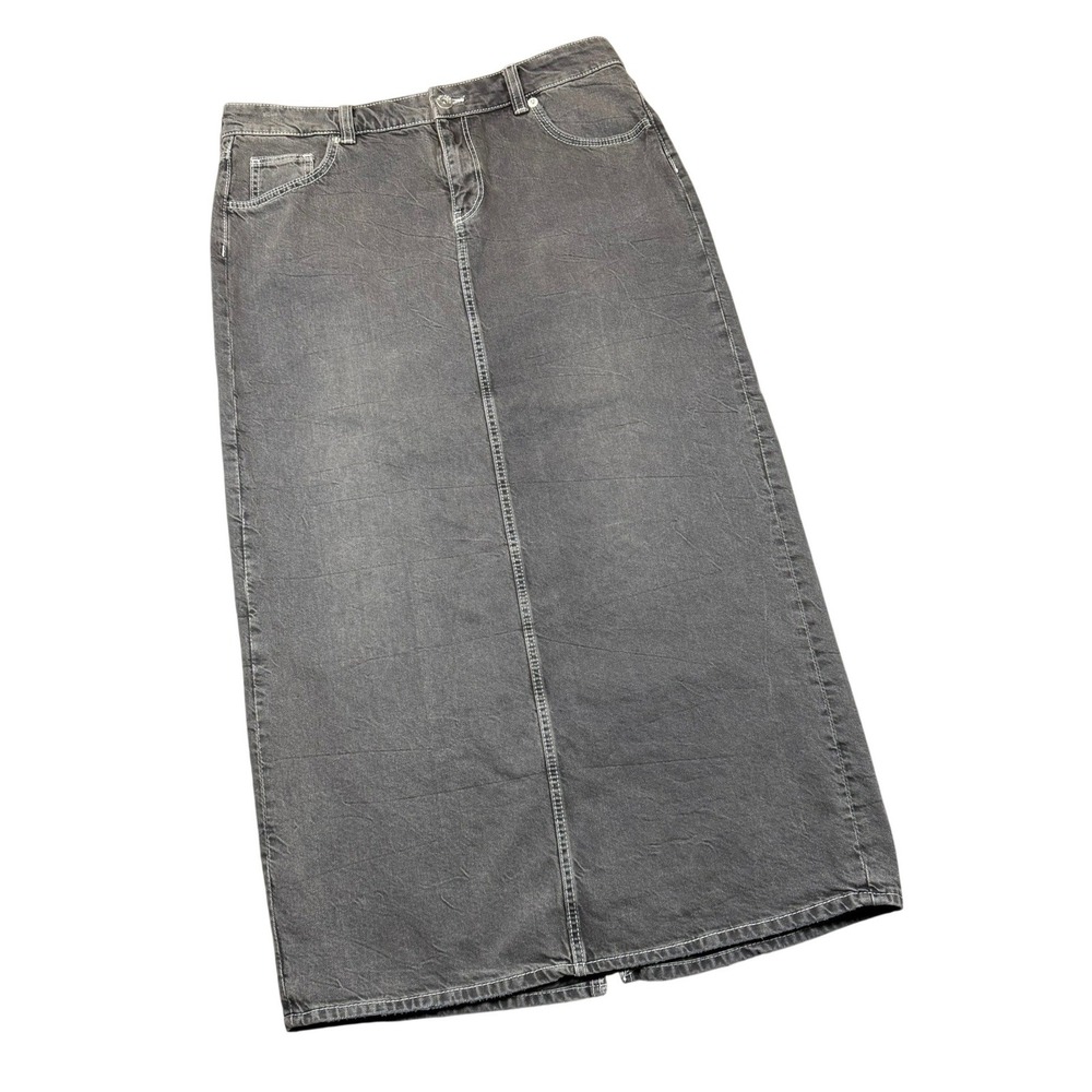 H&M Divided‎ Denim Maxi Skirt Size 12 Gray Washed Longline Back Slit Casual